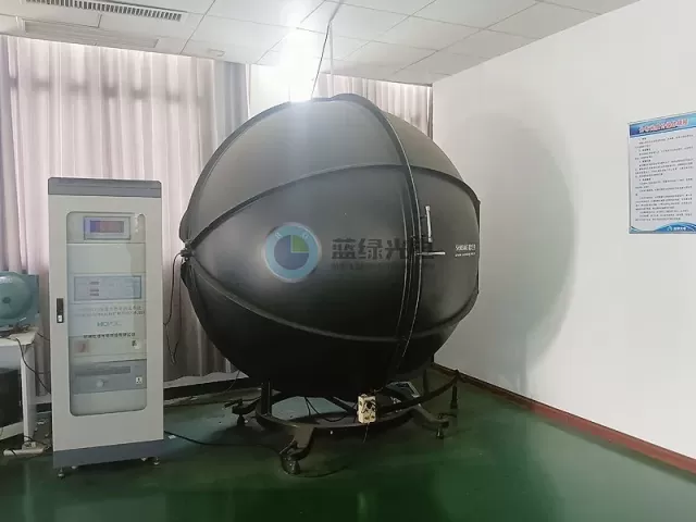 Integrating sphere used to measure lumen output, efficacy and colour of finished luminaires